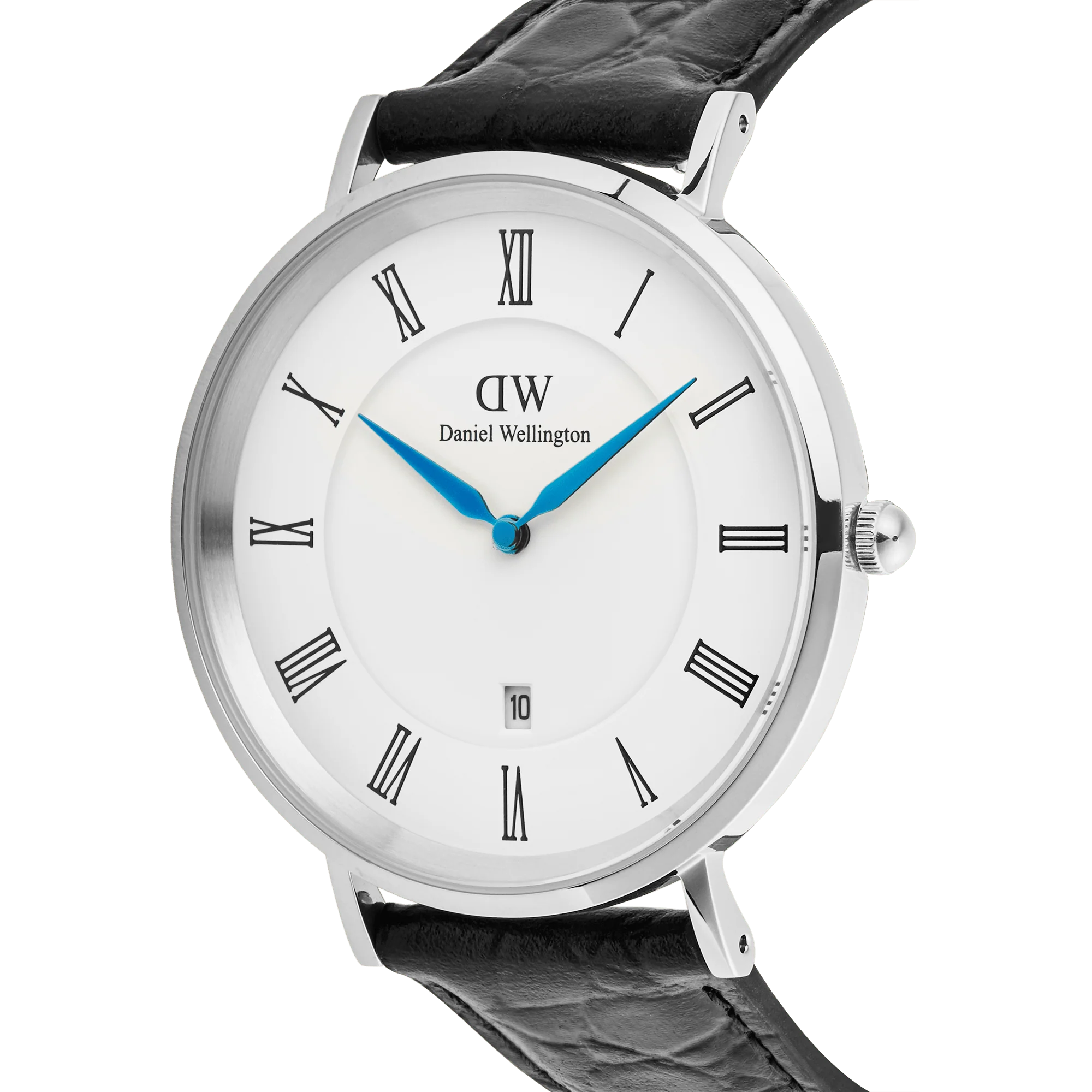 Classic Roman Numerals Date Black Croc Belly Silver - Image 4