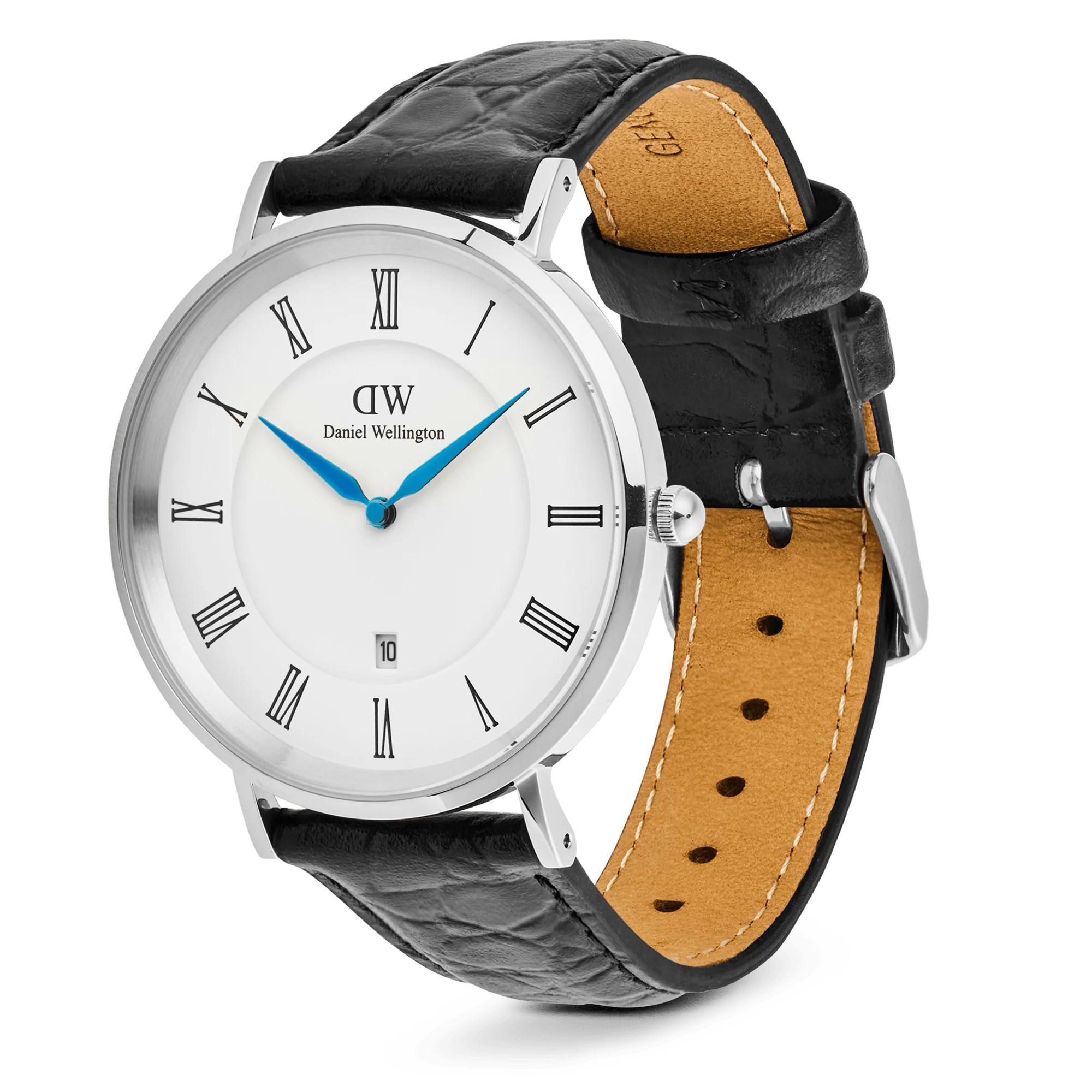 Classic Roman Numerals Date Black Croc Belly Silver - Image 5