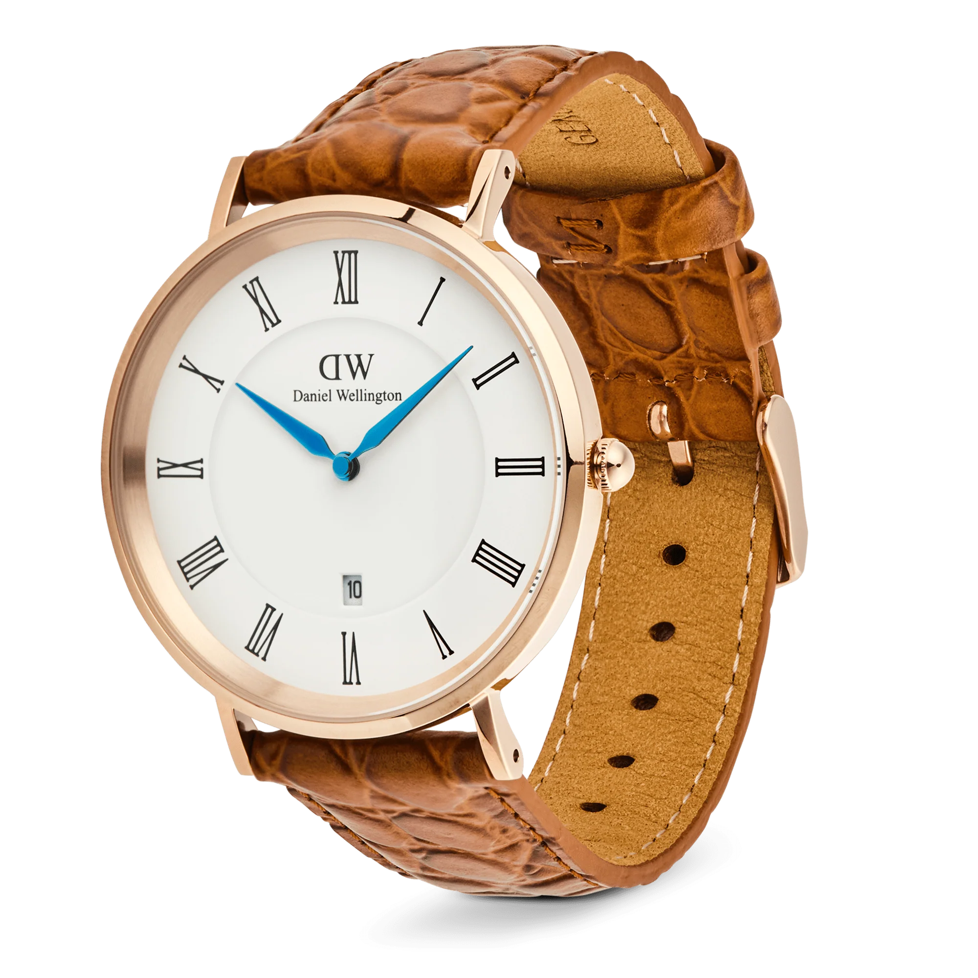Classic Roman Numerals Date Light Brown Croc Belly Rose Gold - Image 4