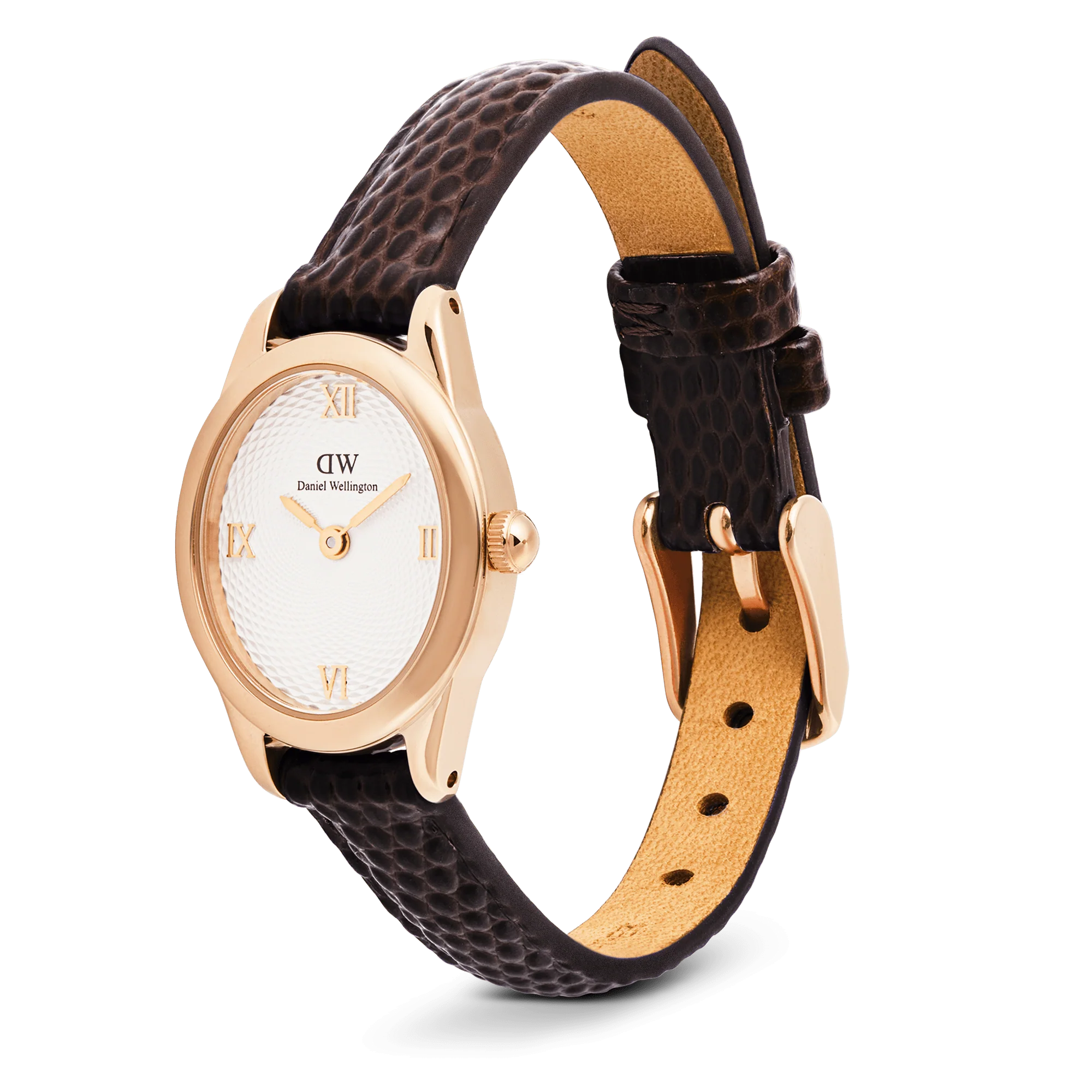 Ophelia Mini Dark Brown Lizard White Guilloché Rose Gold - Image 4