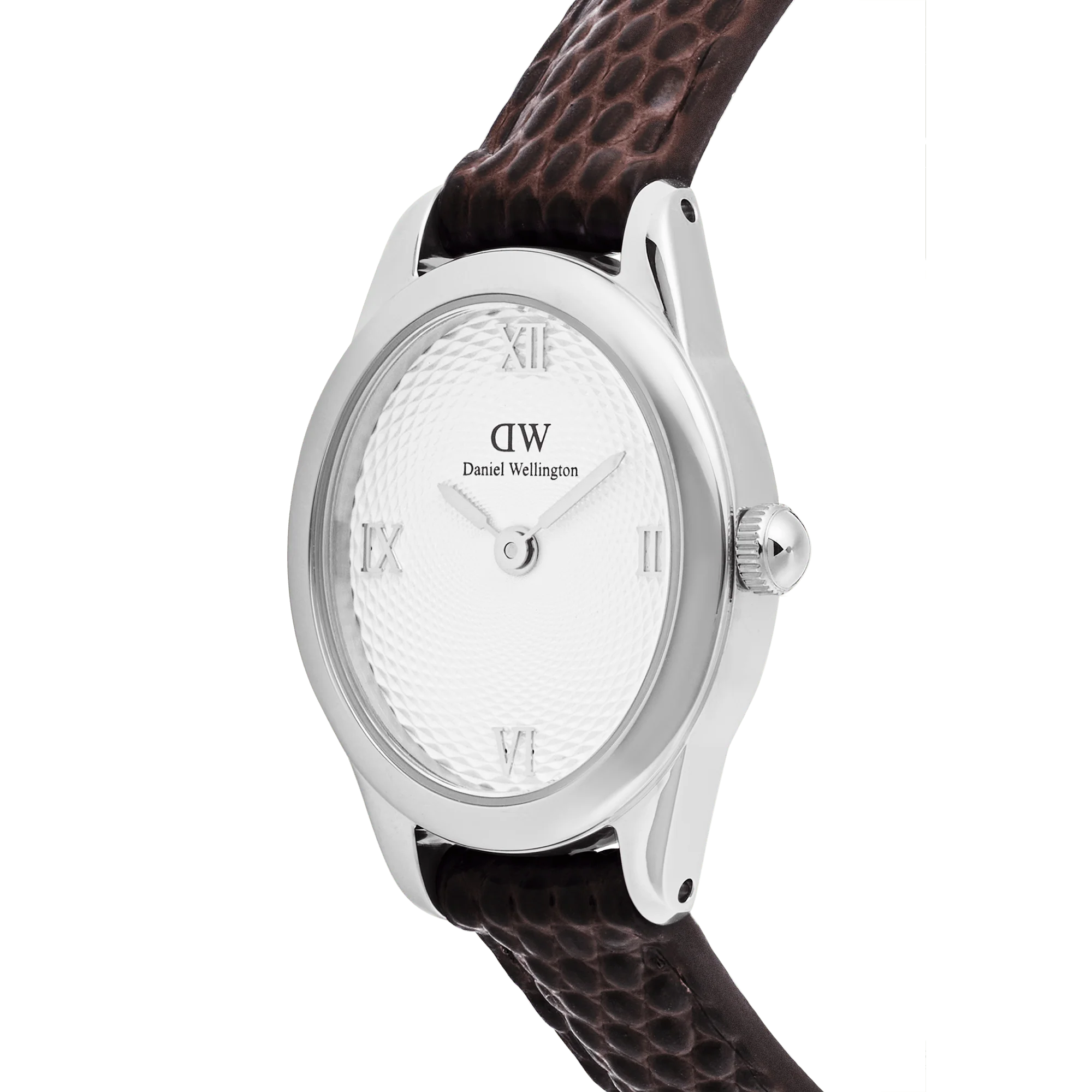 Ophelia Mini Dark Brown Lizard White Guilloché Silver - Image 3
