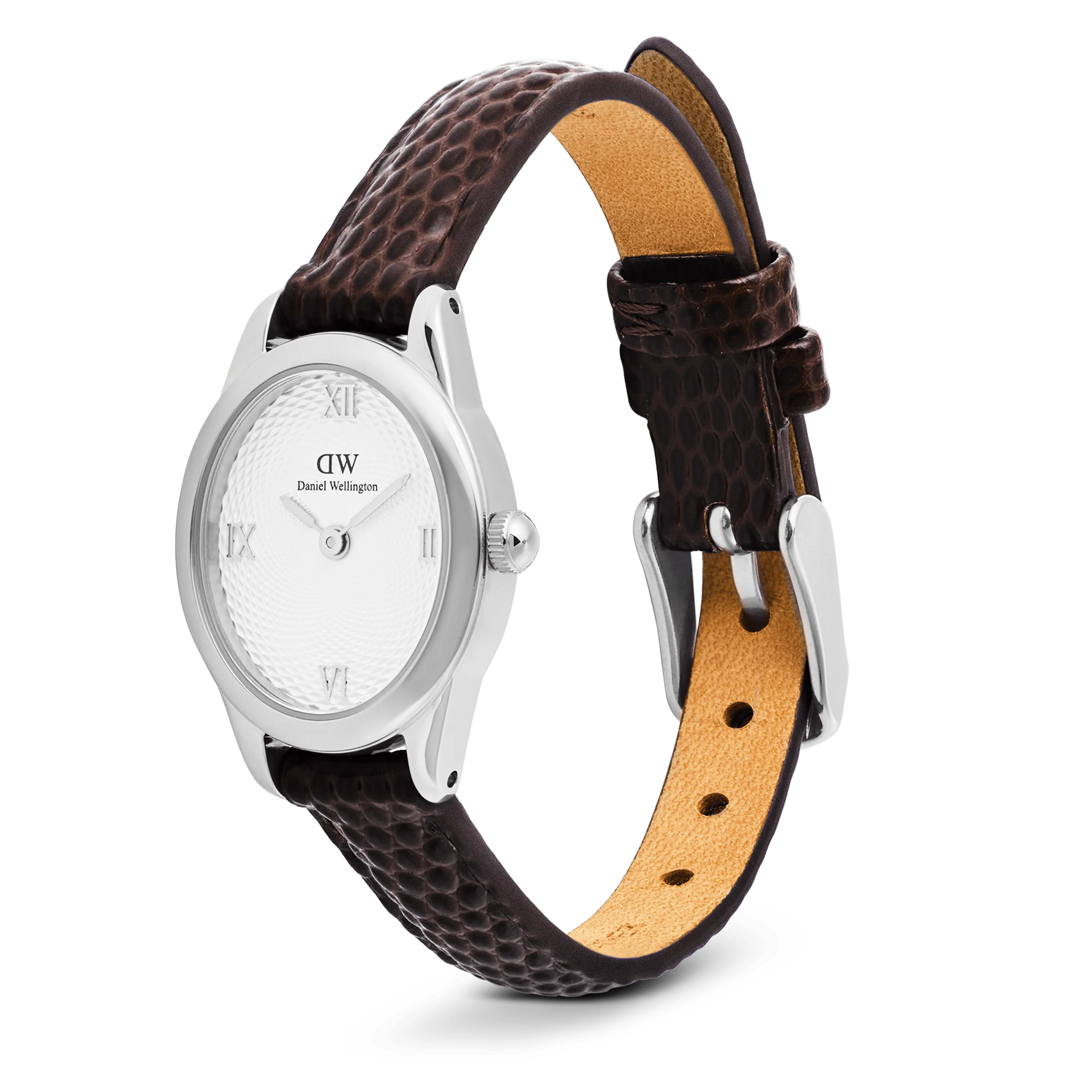 Ophelia Mini Dark Brown Lizard White Guilloché Silver - Image 4