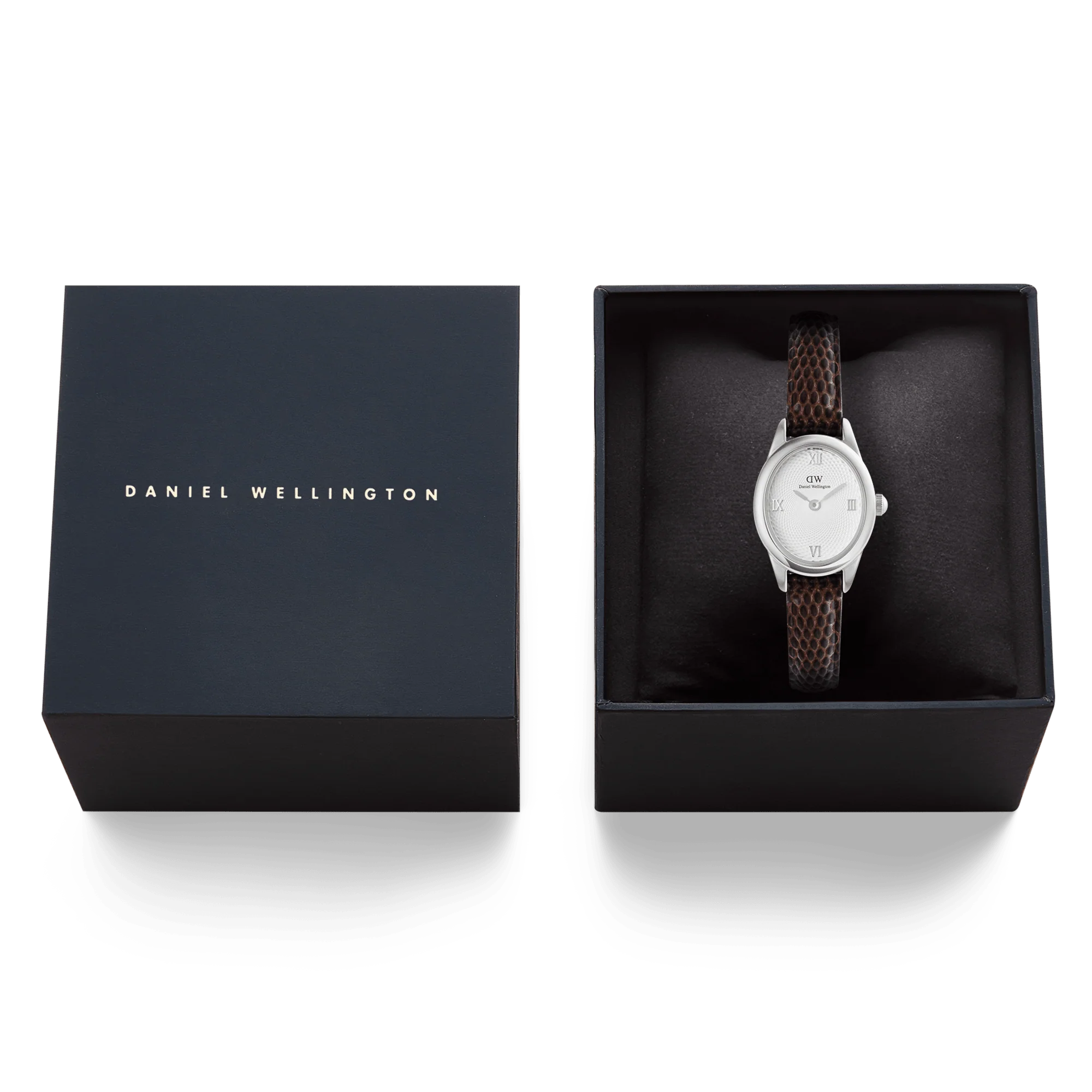 Ophelia Mini Dark Brown Lizard White Guilloché Silver - Image 6